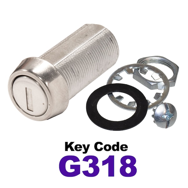 Global RV SS Compartment Lock, Cam/Blade Style, 1-3/8in Threaded Barrel, Keyed to G318, Blades not Included CLB-318-138-SS - main